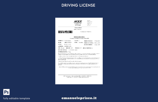 verified style modello di permesso di guida provvisorio del Dipartimento dei trasporti del Mary template